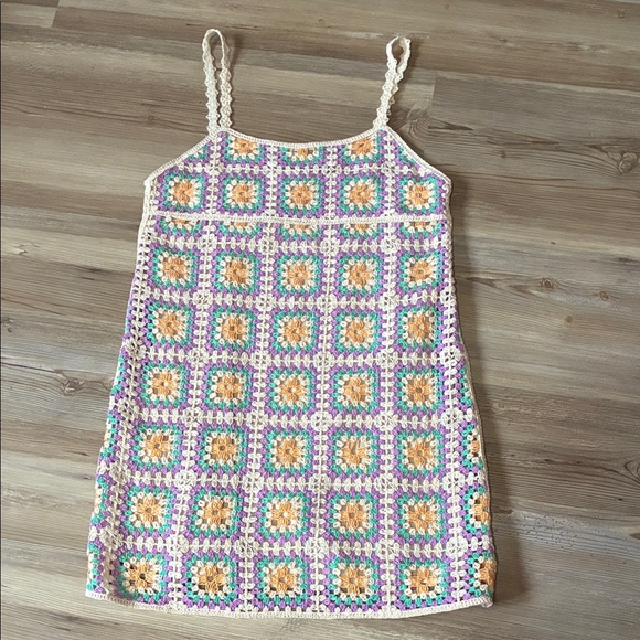 Zara Crocheted Mini Dress Granny square Size M NWT Lined Boho Beach Festival - Picture 2 of 11